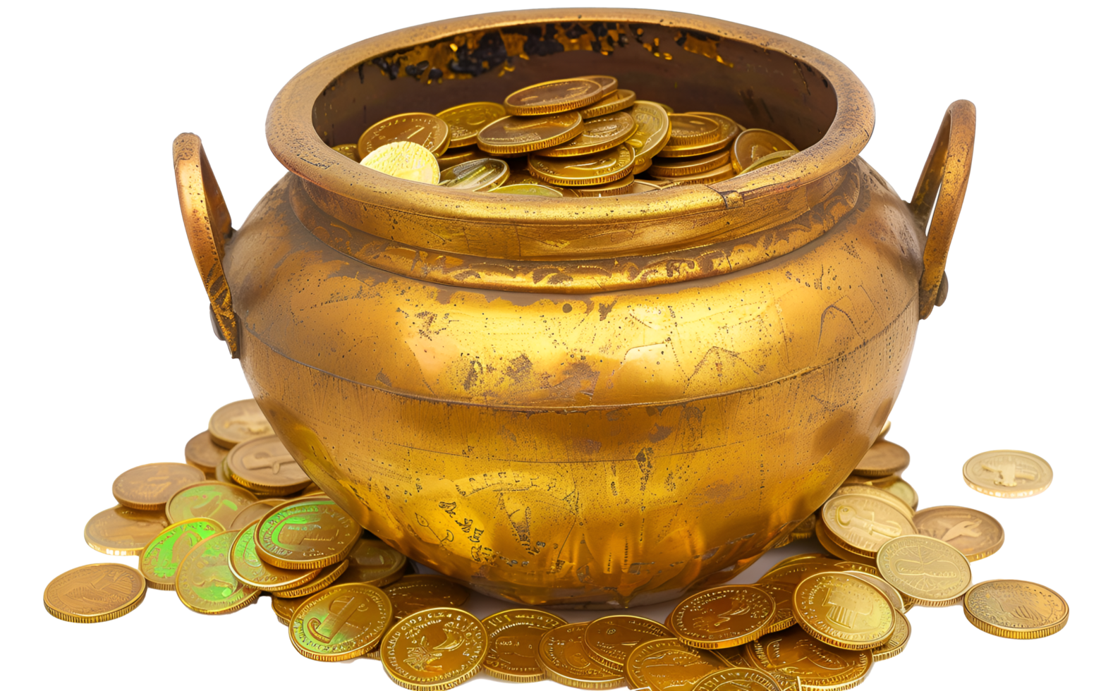 golden pot fill with gold cons on trasparant background png