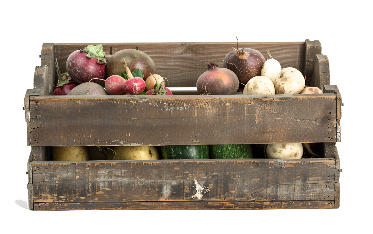 fresh onion in wooden crate png