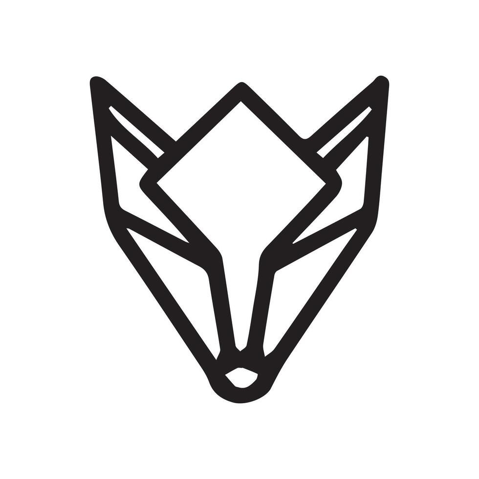 black and white simple line art symbol of fox head vector