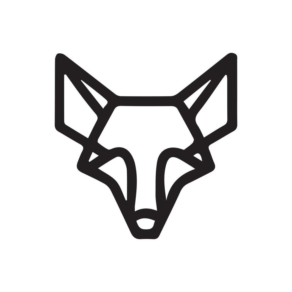 black and white simple line art symbol of fox head vector
