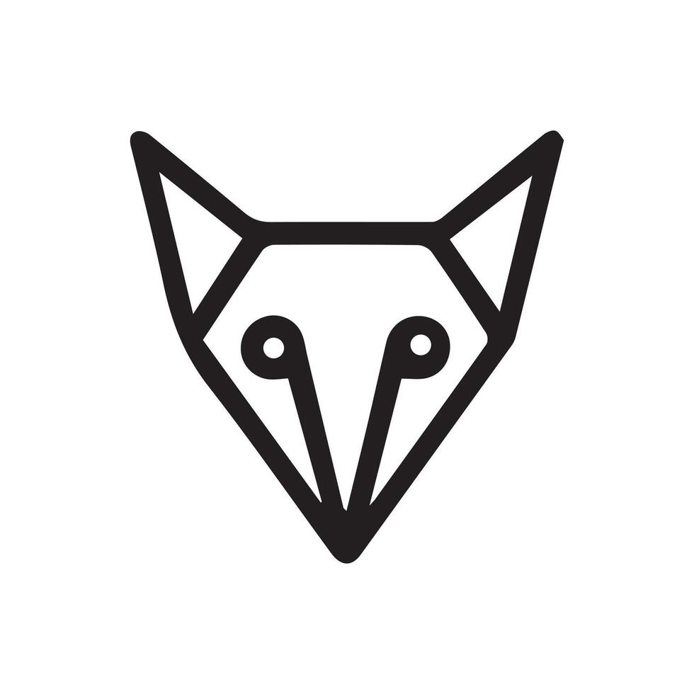 black and white simple line art symbol of fox head vector