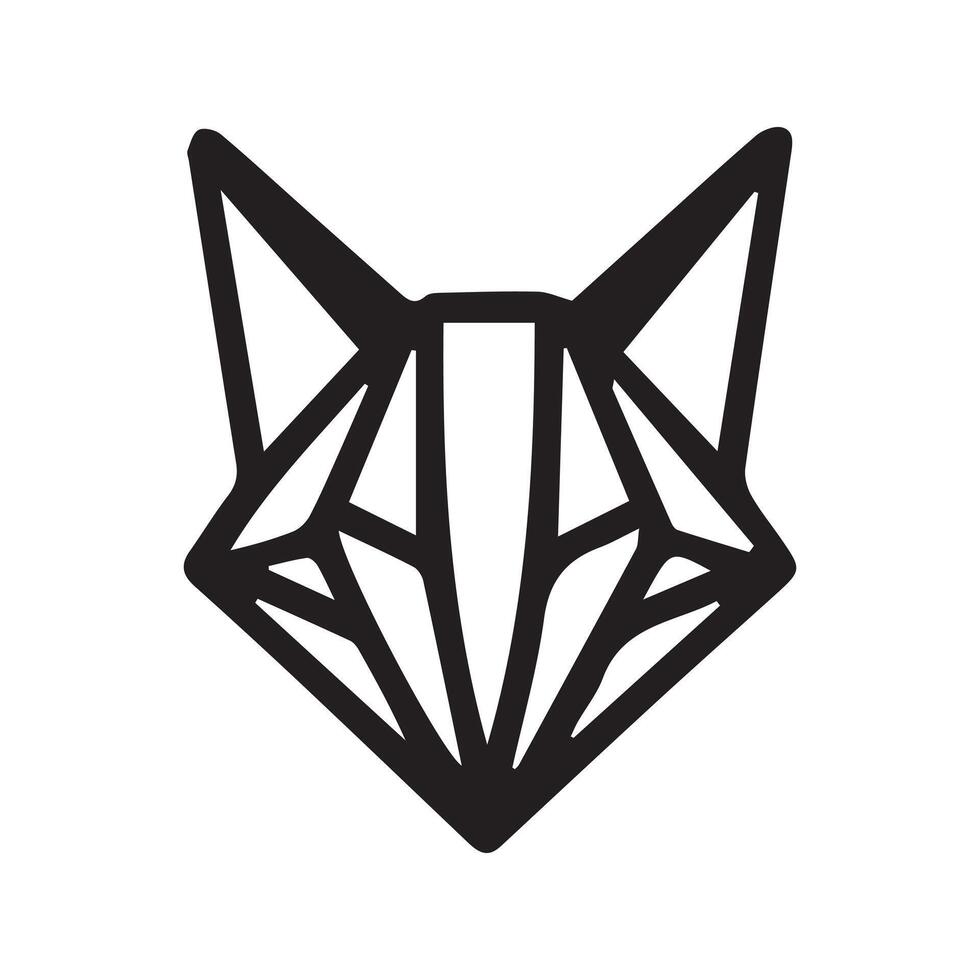 black and white simple line art symbol of fox head vector