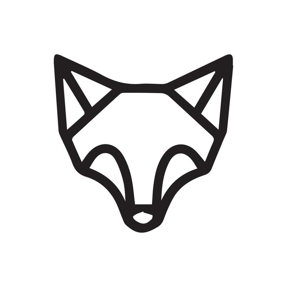 black and white simple line art symbol of fox head vector