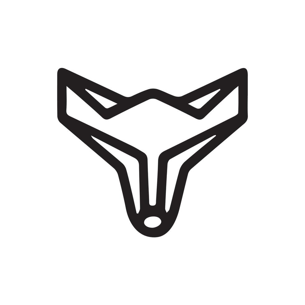 black and white simple line art symbol of fox head vector