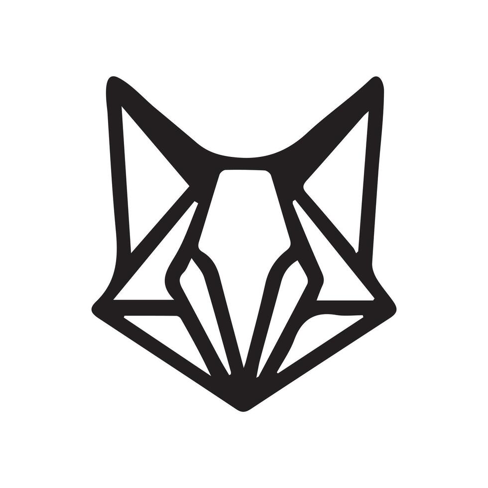 black and white simple line art symbol of fox head vector