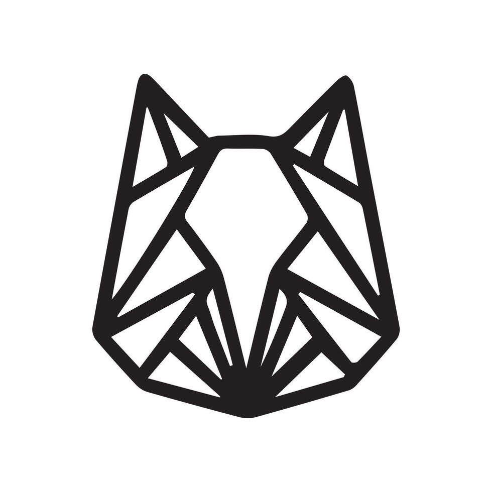 black and white simple line art symbol of fox head vector