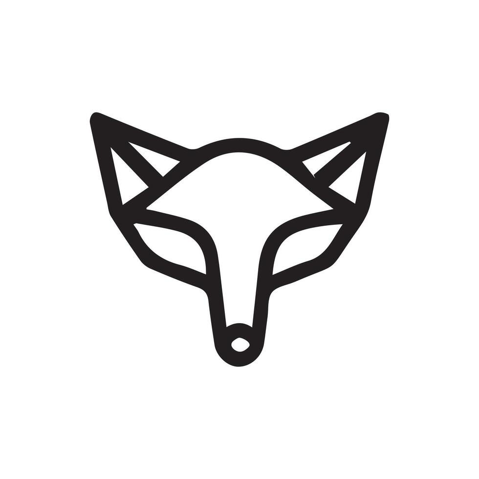 black and white simple line art symbol of fox head vector