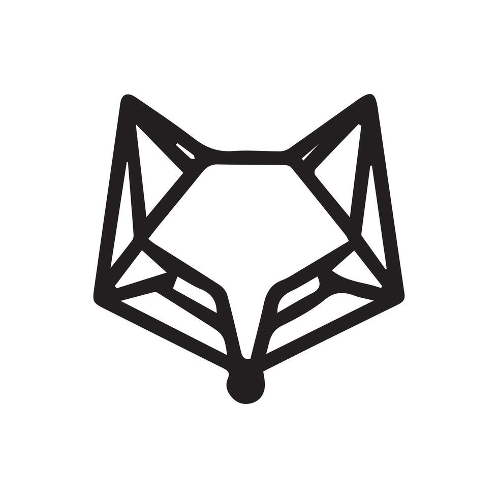 black and white simple line art symbol of fox head vector