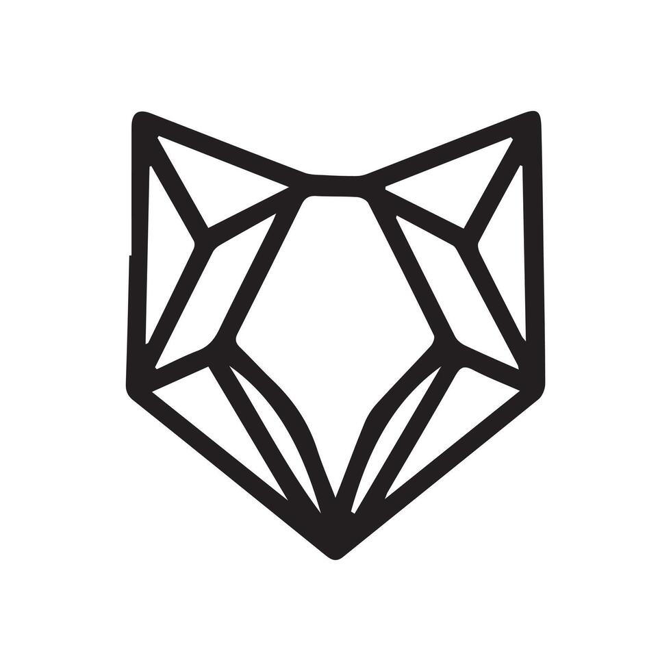 black and white simple line art symbol of fox head vector