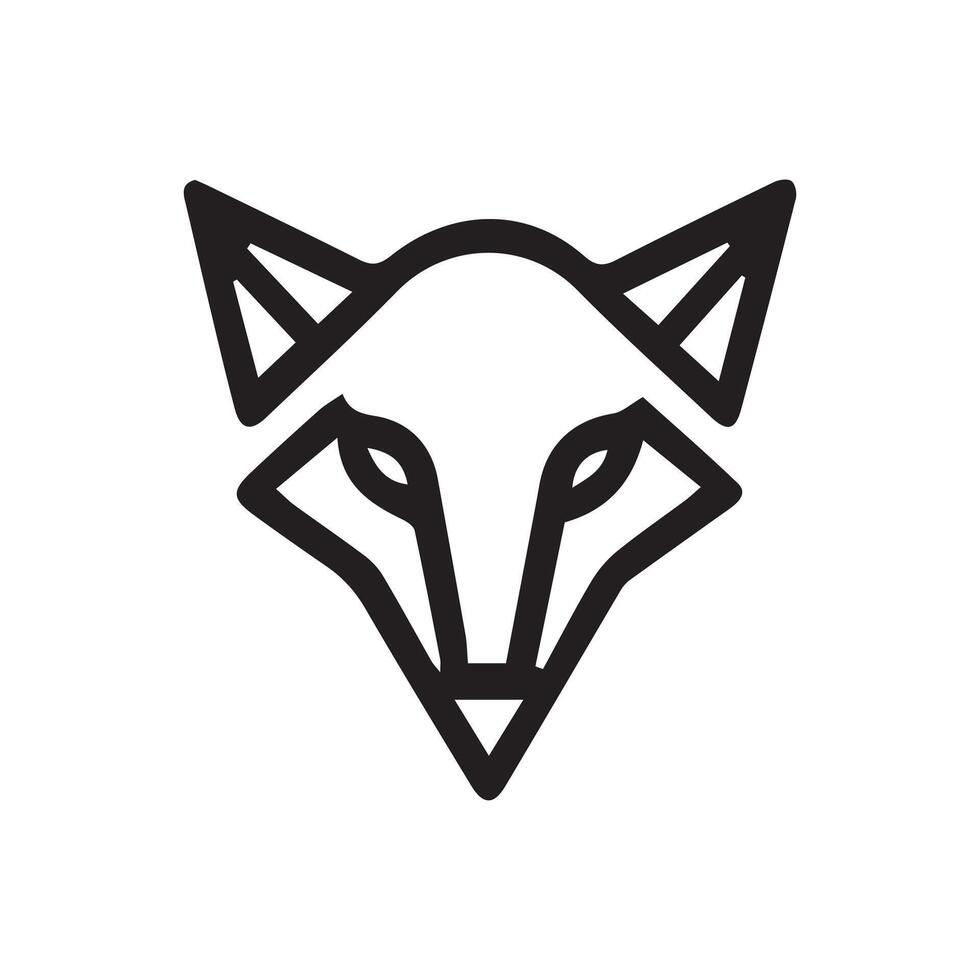 black and white simple line art symbol of fox head vector