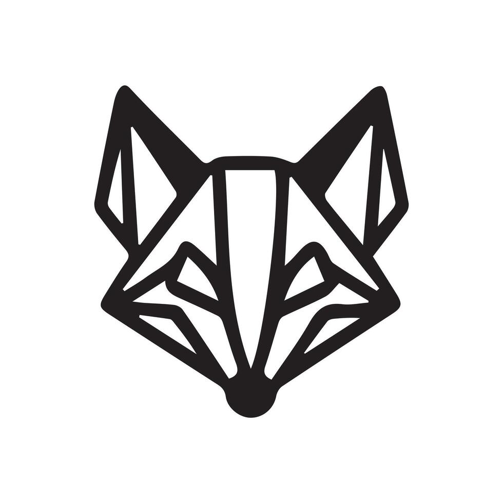 black and white simple line art symbol of fox head vector