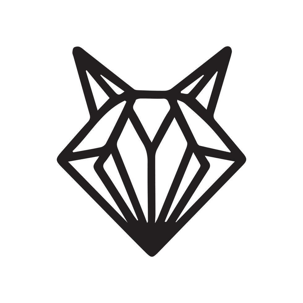black and white simple line art symbol of fox head vector