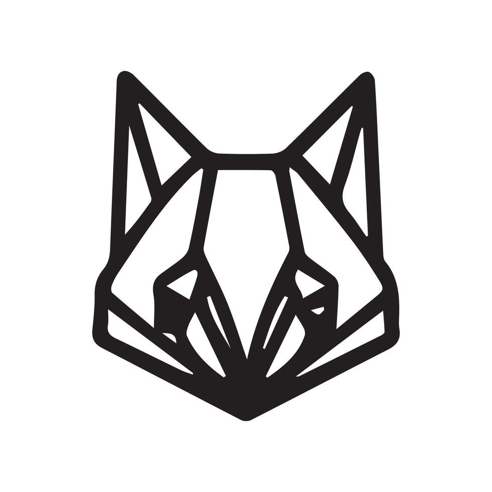 black and white simple line art symbol of fox head vector