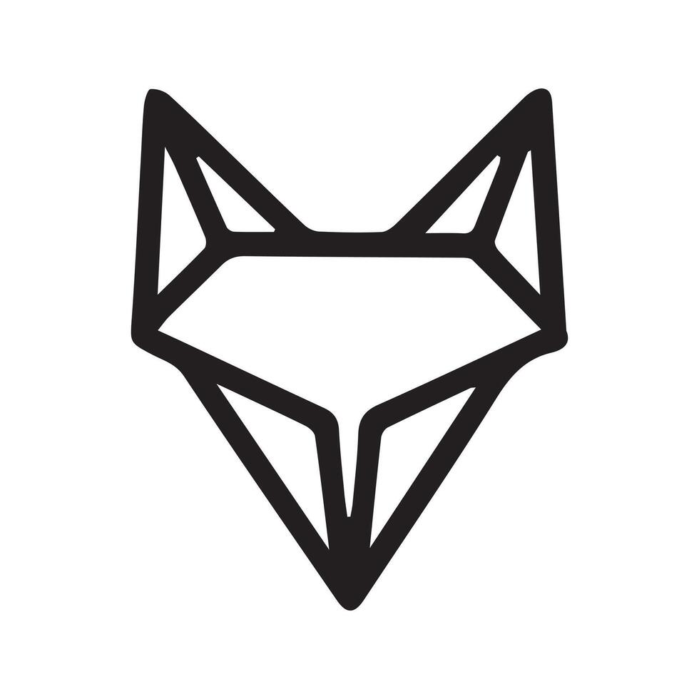 black and white simple line art symbol of fox head vector