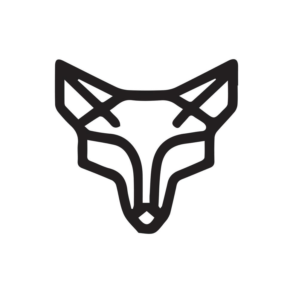 black and white simple line art symbol of fox head vector