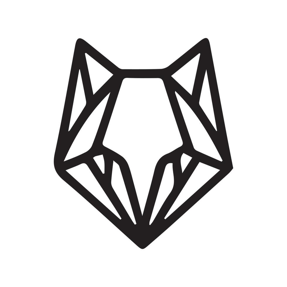 black and white simple line art symbol of fox head vector