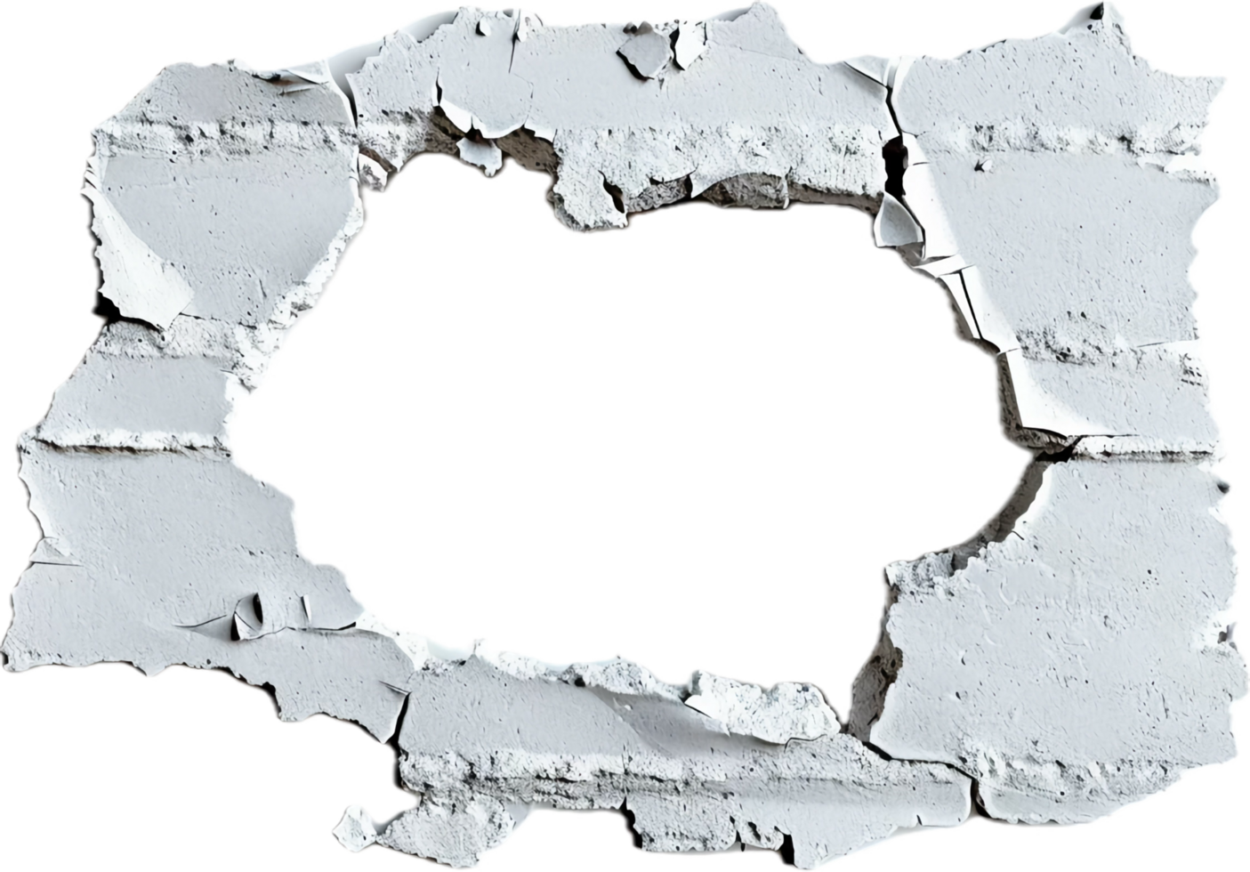 Rough Torn Hole in White Plaster Wall. png