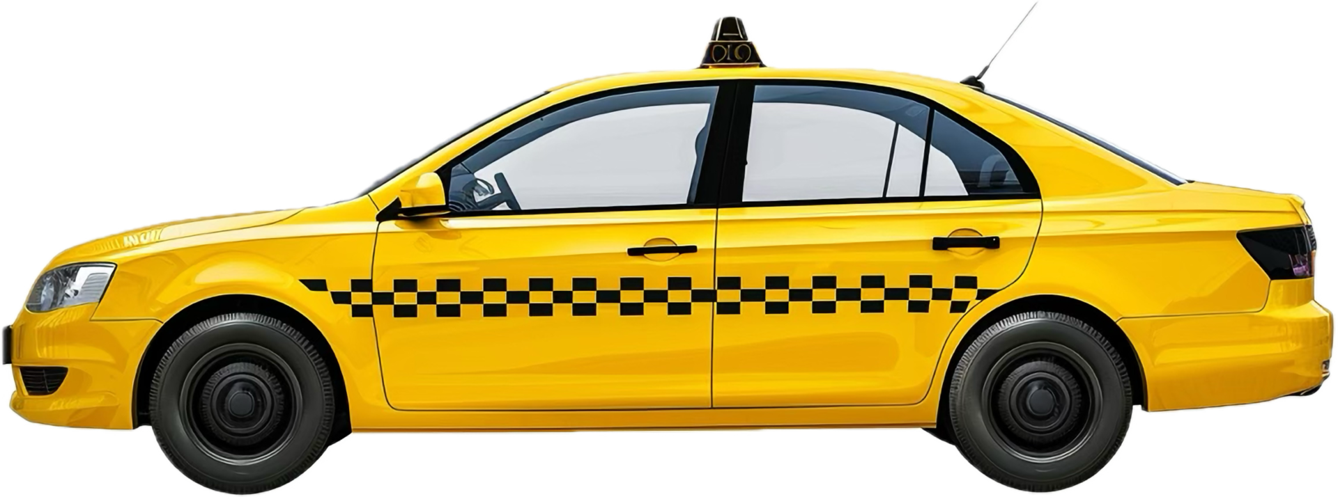 Yellow Taxi Cab with Checkerboard Pattern. png