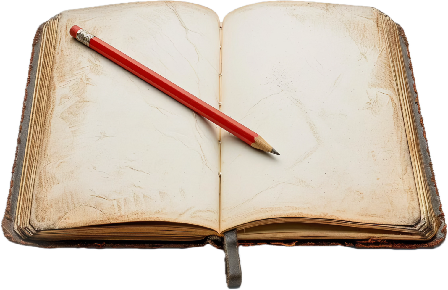 Vintage Open Book with Red Pencil. png