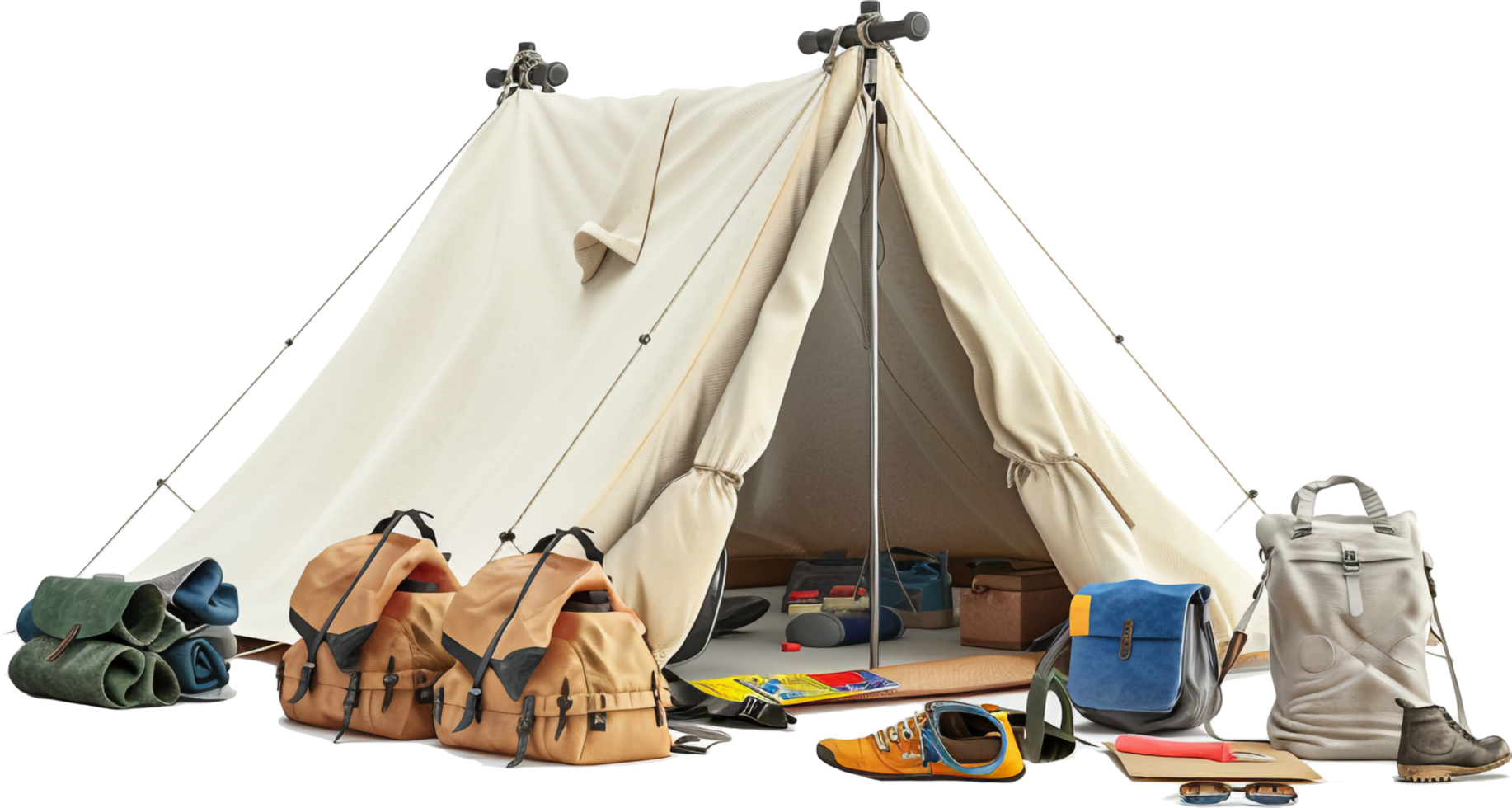 Camping Gear Set Up Outside Tent. png