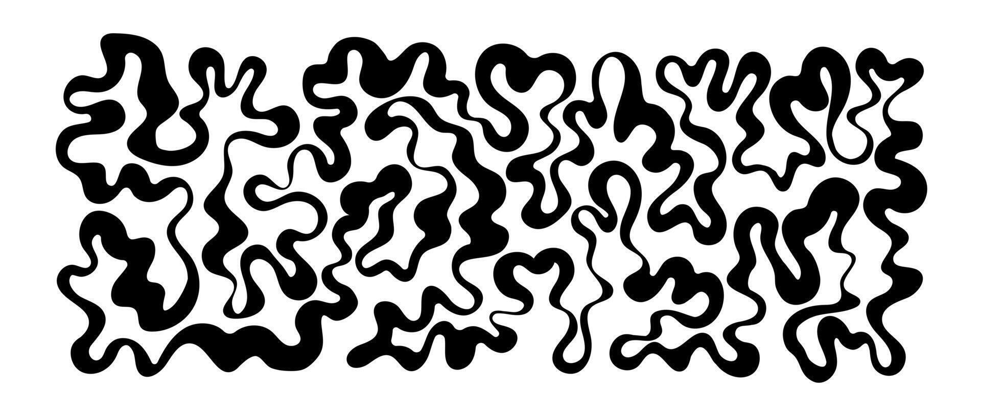 Groovy organic wavy curve black background. Groovy pattern scribble contour line. Abstract organic stripes. vector
