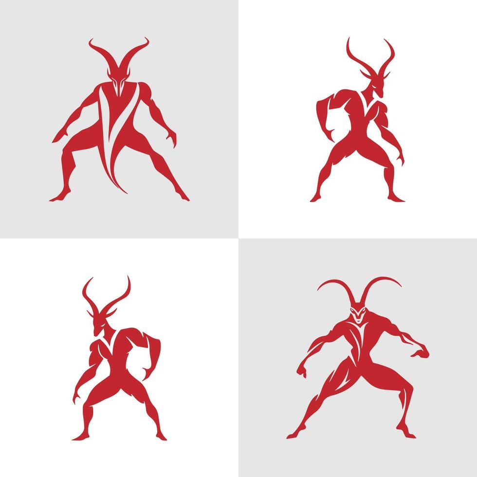 Set of Abstract Devil silhouette logo icons, with a white background for your company, the shaitan, martial ninja logo design ideas vector