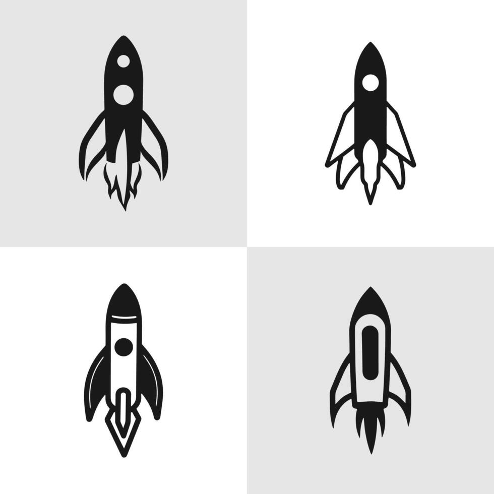 Set of Abstract Missiles silhouette logo icons, with a white background for your company, the spacecrafts logo design ideas vector