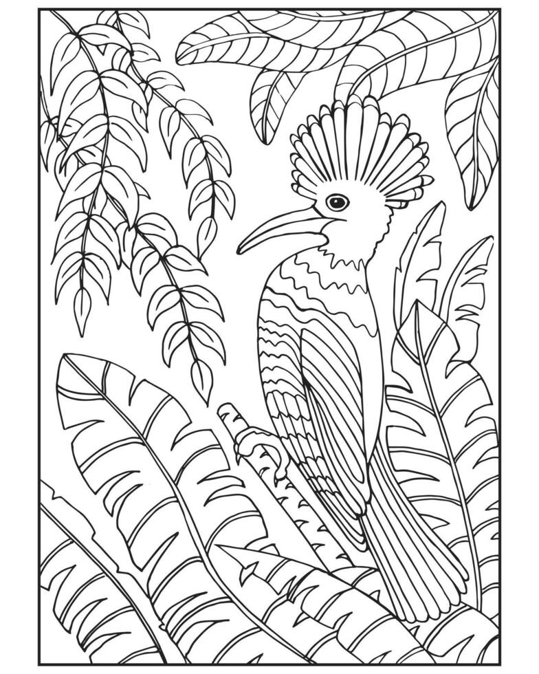 Hand drawn parrot in tropical leaves. Illustration for coloring, sketch vector