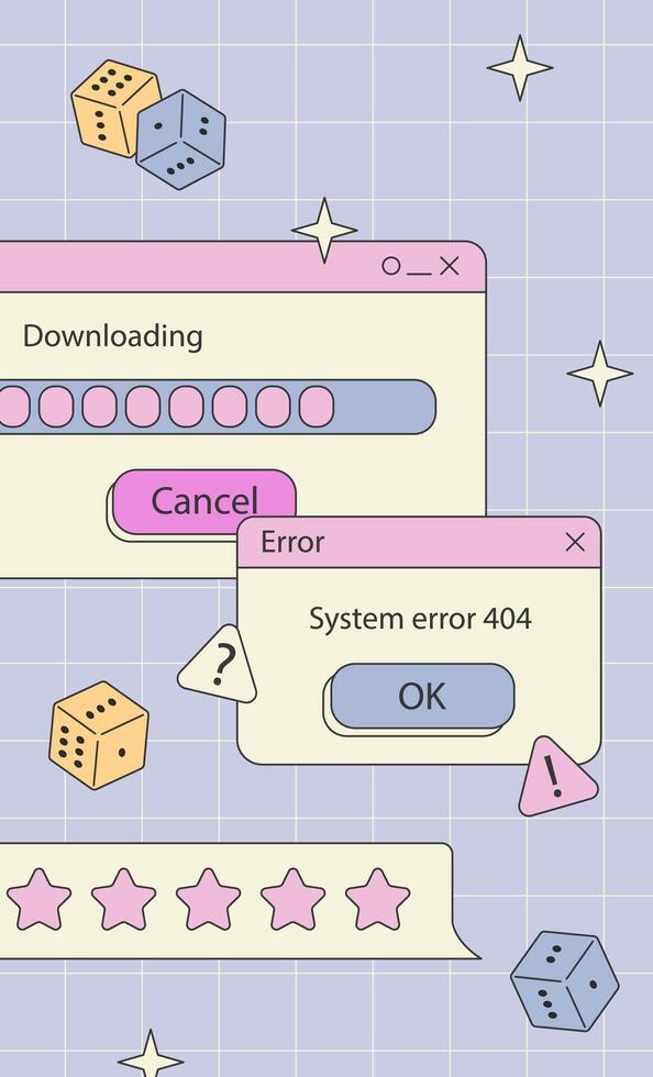 Cute nostalgic 90s retro vaporwave post and story template. Social media stories and posts with old computer aesthetic ui elements set. Illustration of retro groovy abstract interface. vector