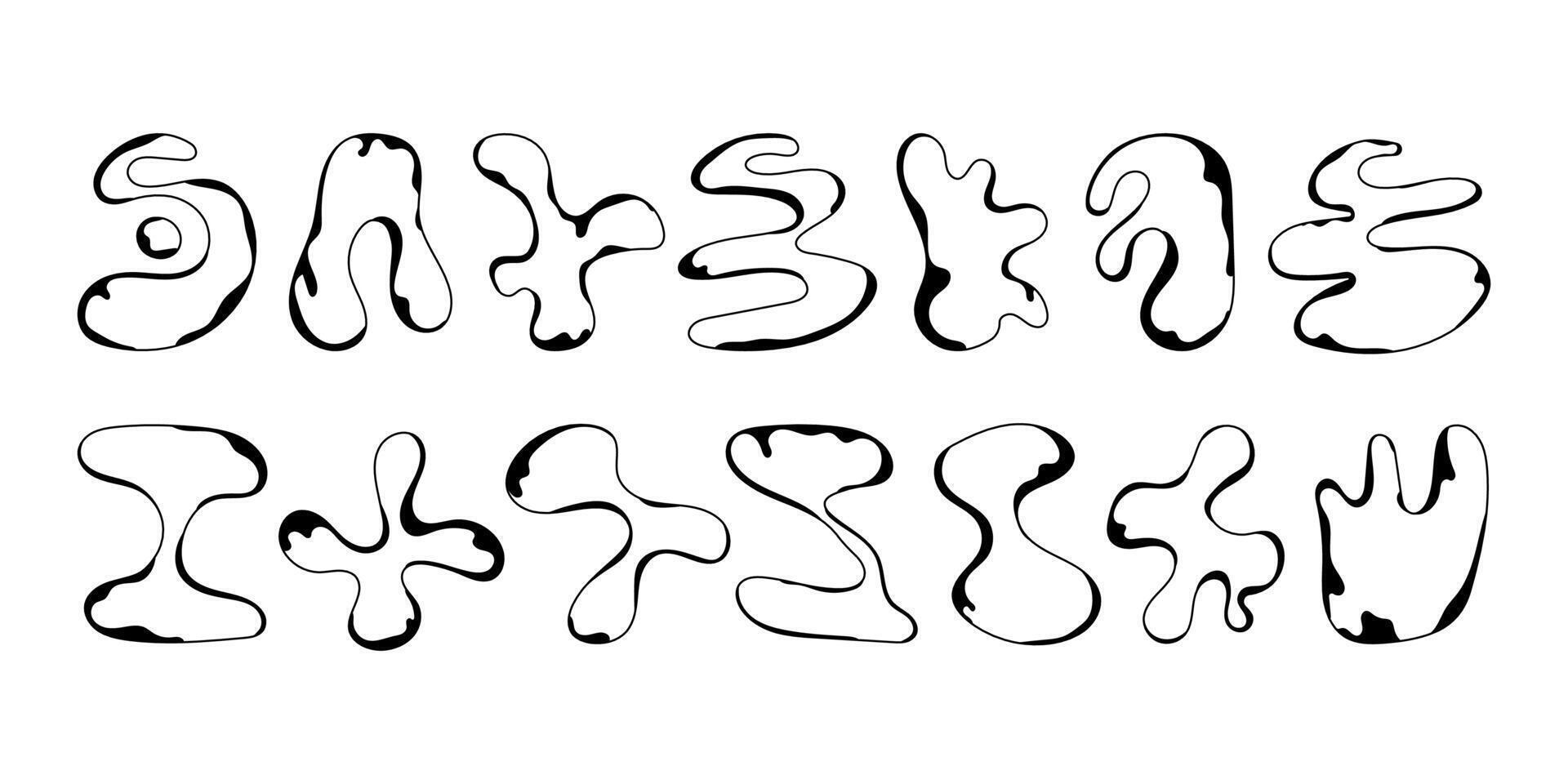 Set of abstract round liquid shapes. Modern line Memphis graphic elements. stock illustration. bold Modern shapes for design template, poster, clothes, stickers in Y2k style set 2 vector