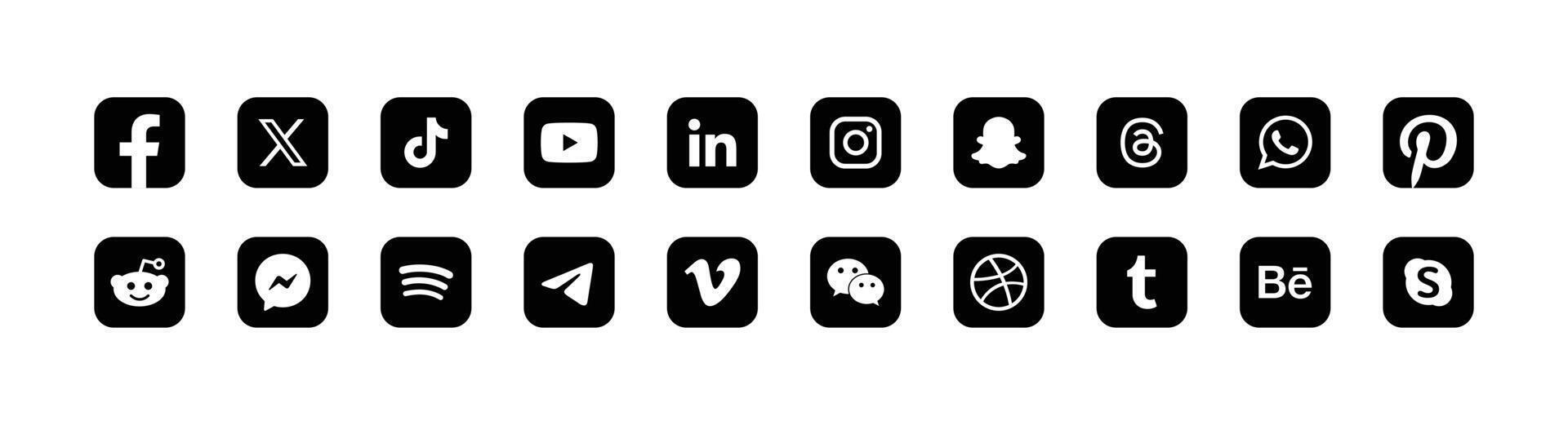 Set of social media icons. Popular social media logo collection. vector