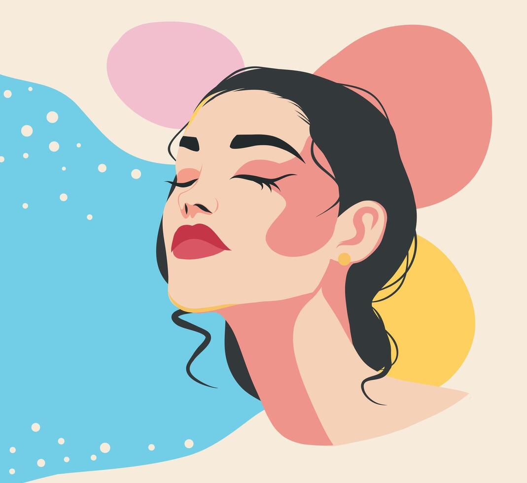 abstract Memphis style banner poster portrait of a woman on an abstract background. Concept of the movement for gender equality and women's empowerment vector