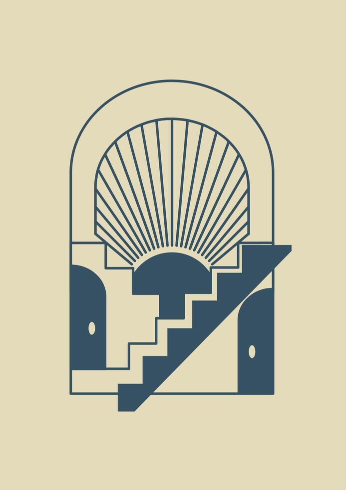 Aesthetic balancing architecture shapes poster. Home decor wall prints. Linear badge, emblem vector