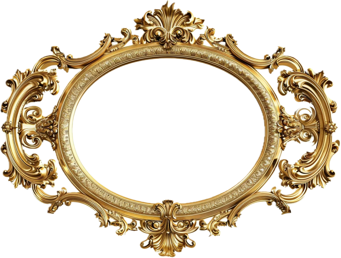 Ornate Gold Round Picture Frame. png