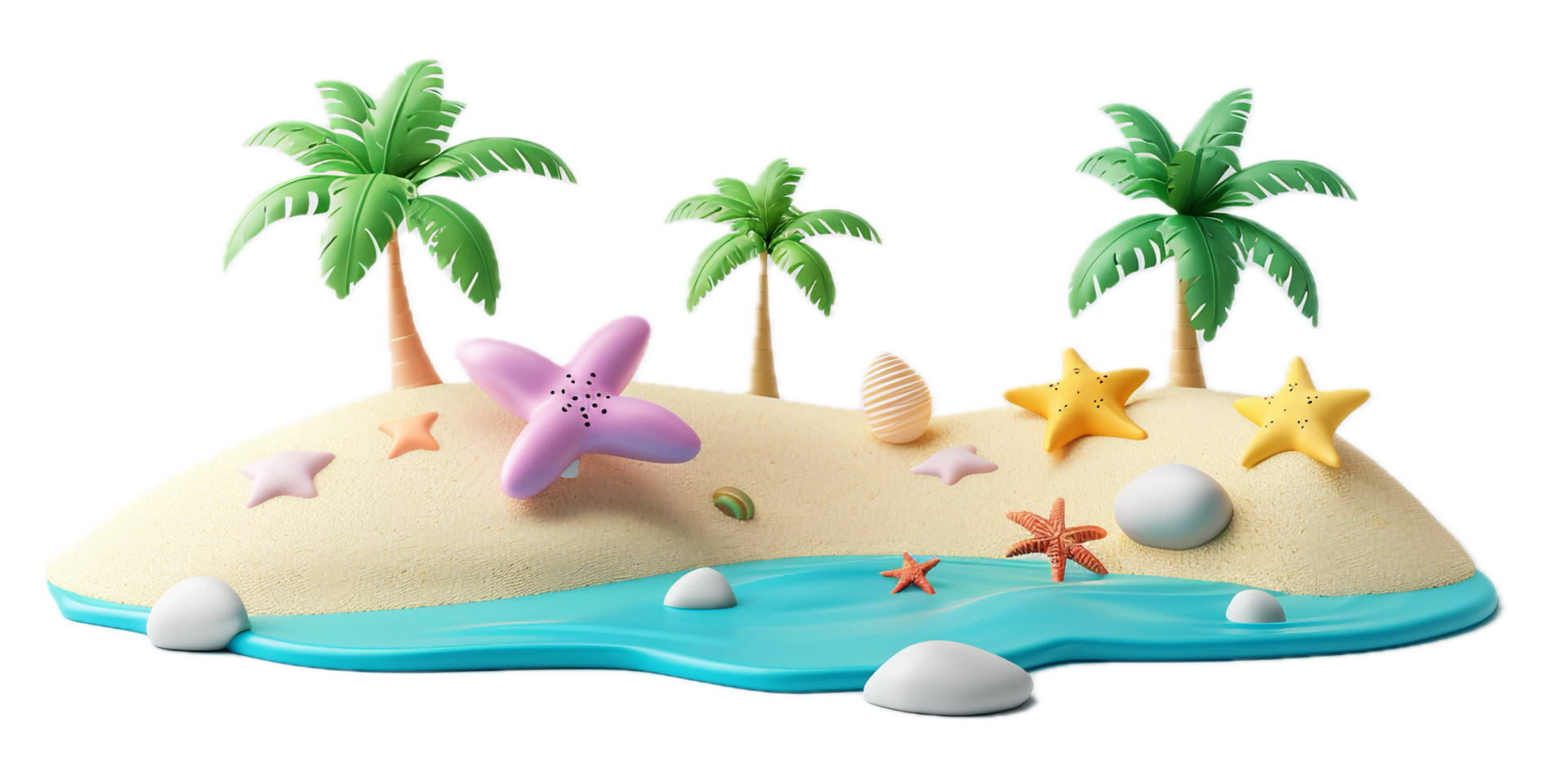 Colorful Summer Beach Scene 3D. png