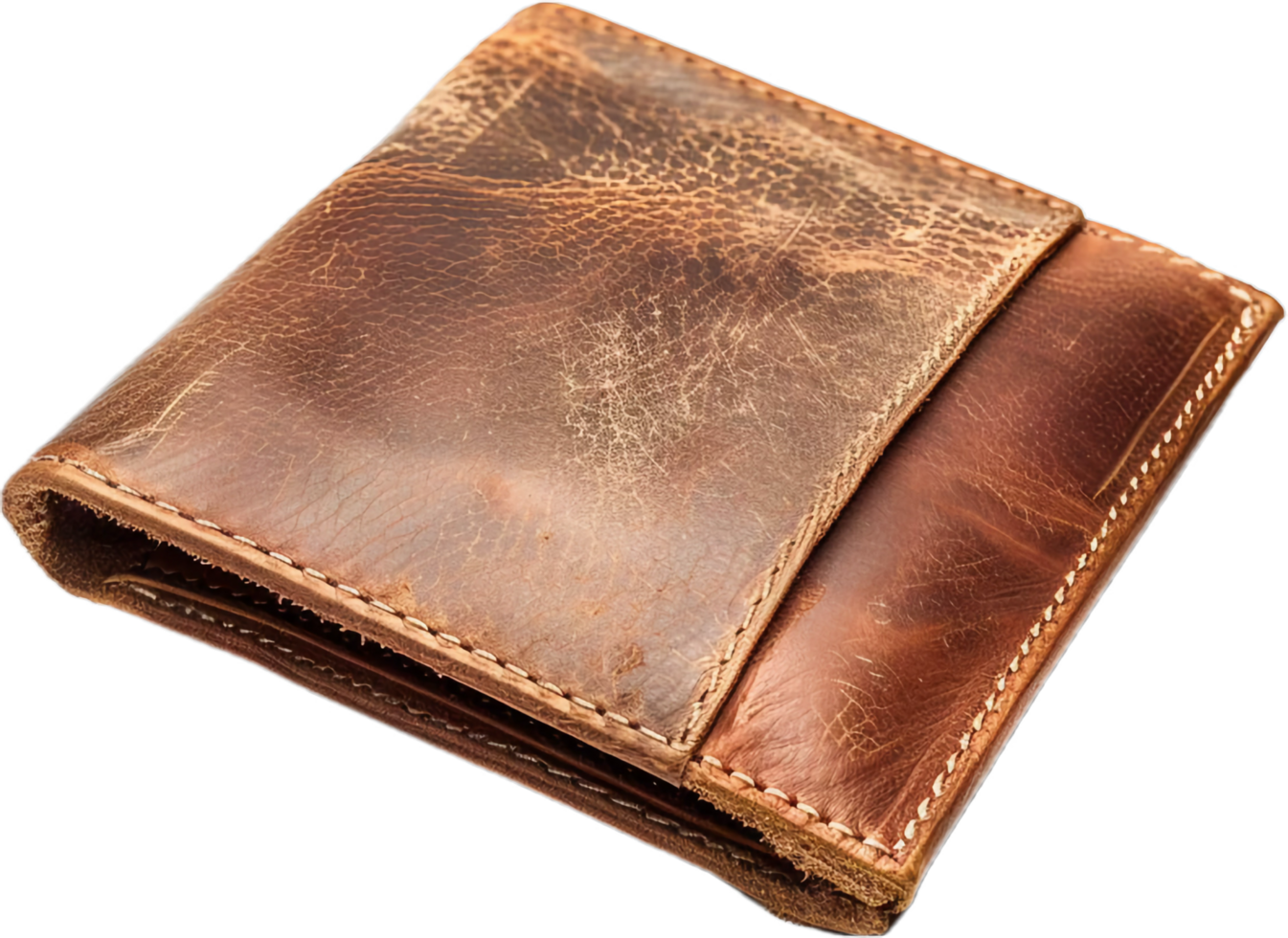 Worn Leather Wallet with Visible Stitching. png