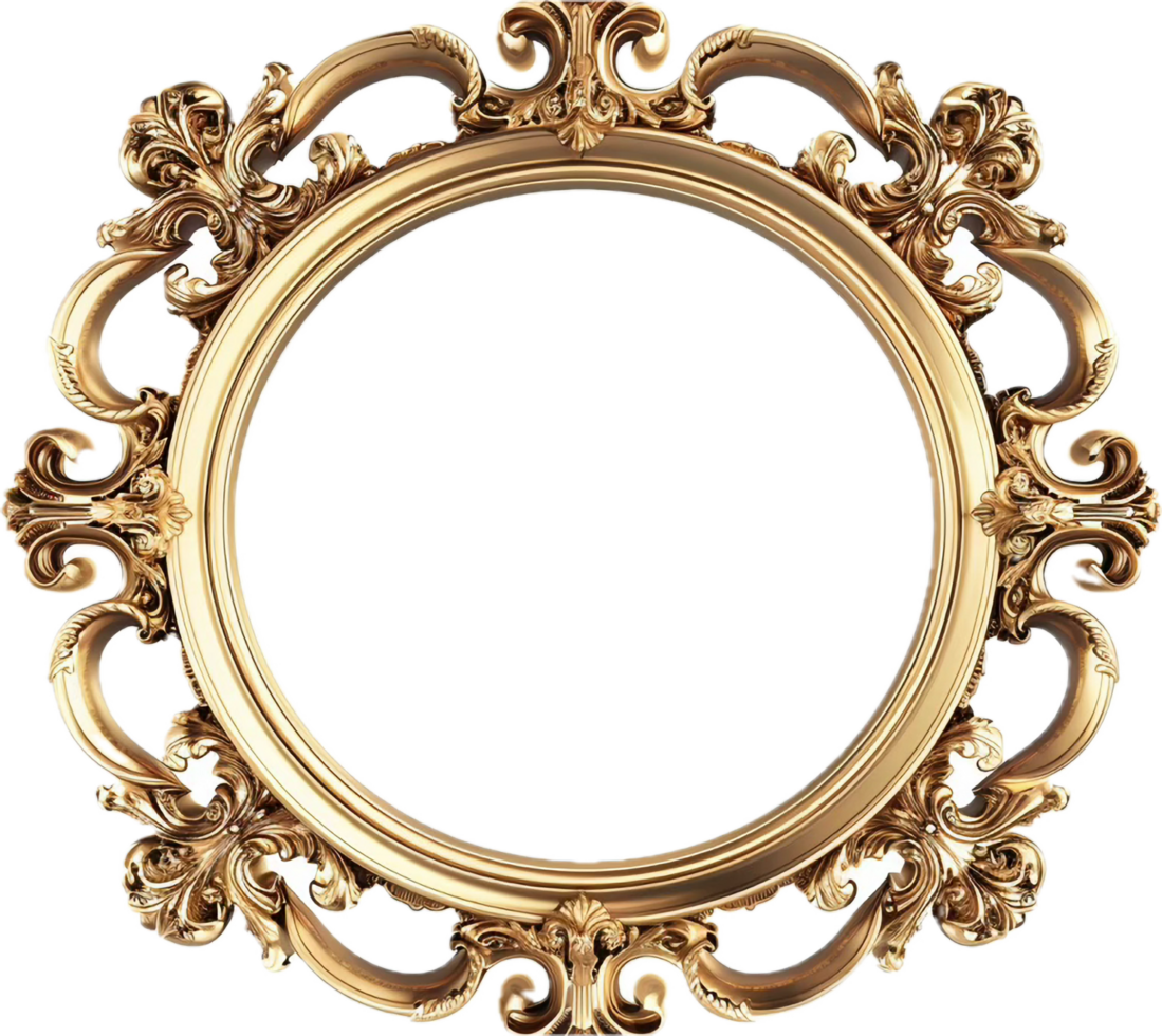 Ornate Gold Round Picture Frame. png