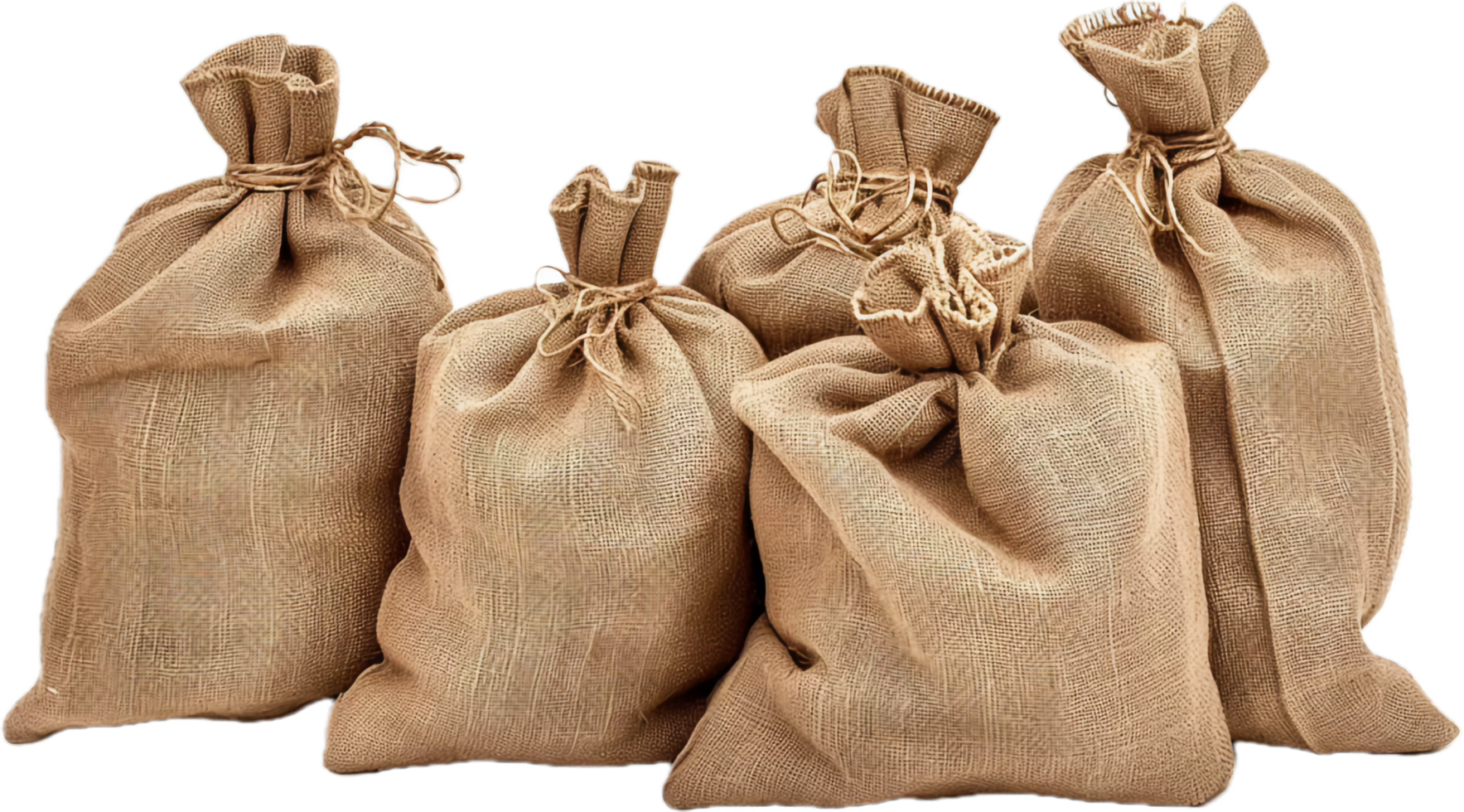 Group of Burlap Sacks Tied with Twine. png