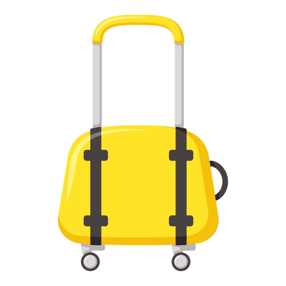 Traveling suitcase on wheels. Cabin luggage. Bright flat clipart vector