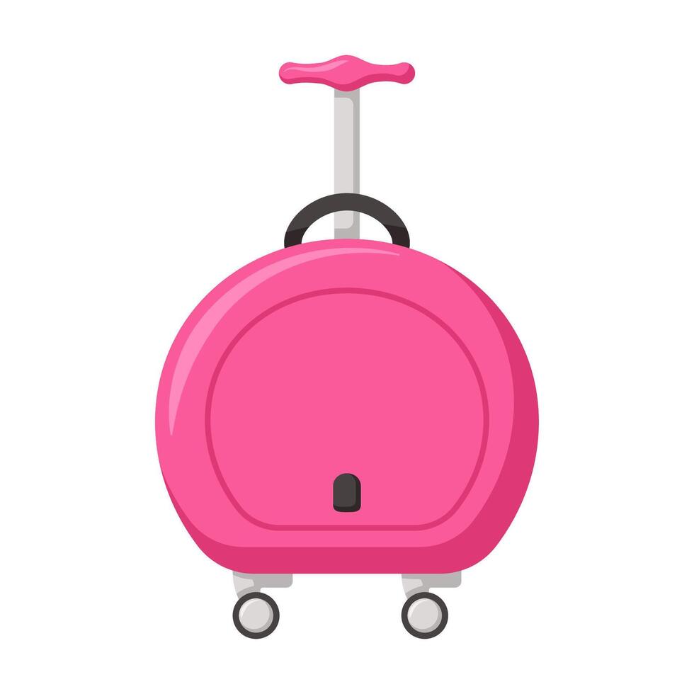 Traveling suitcase on wheels. Cabin luggage. Bright flat clipart vector