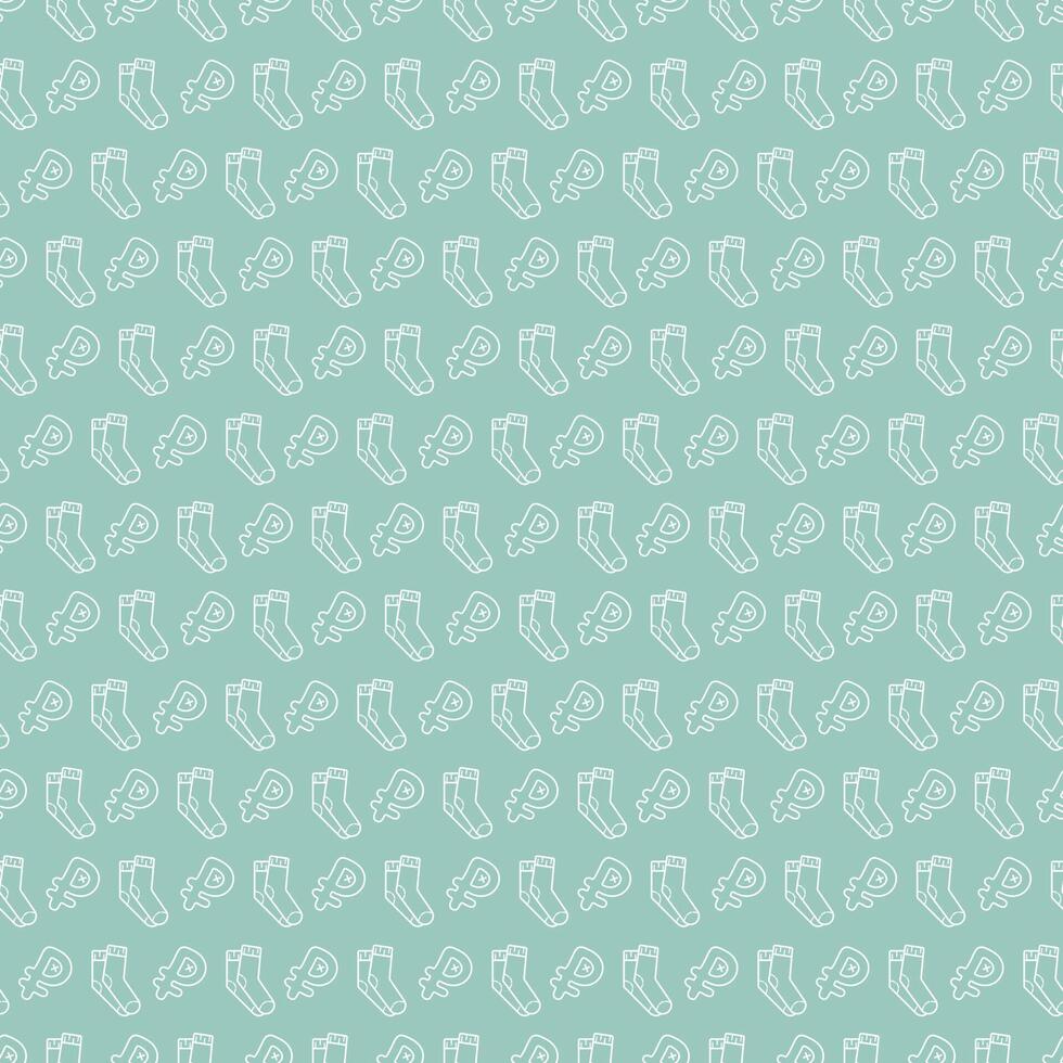 Seamless pattern with socks and ruble sign. Doodle outline illustration. vector