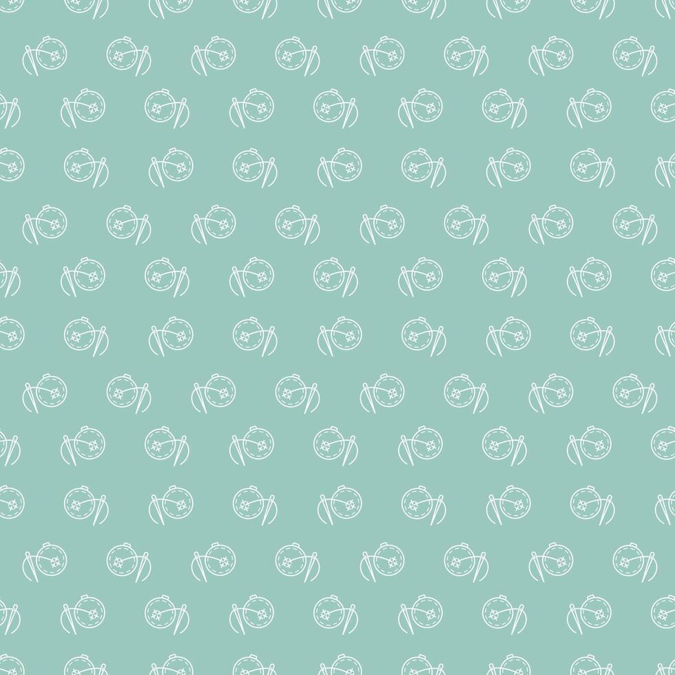 Seamless pattern with embroidery, needle. Doodle outline illustration. vector