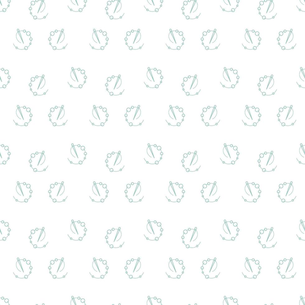 Seamless pattern with needle, thread and beads. Doodle outline illustration. vector