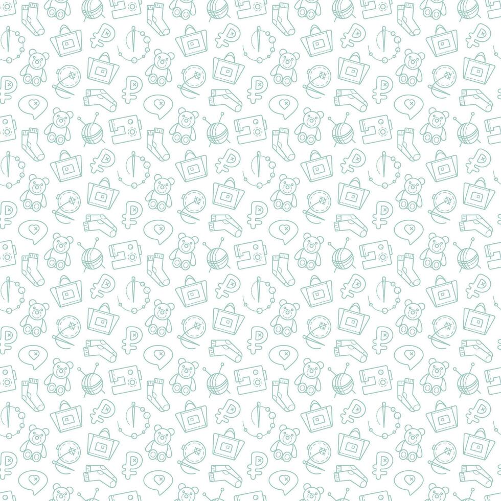 Seamless pattern with different types of needlework. Doodle outline illustration. vector