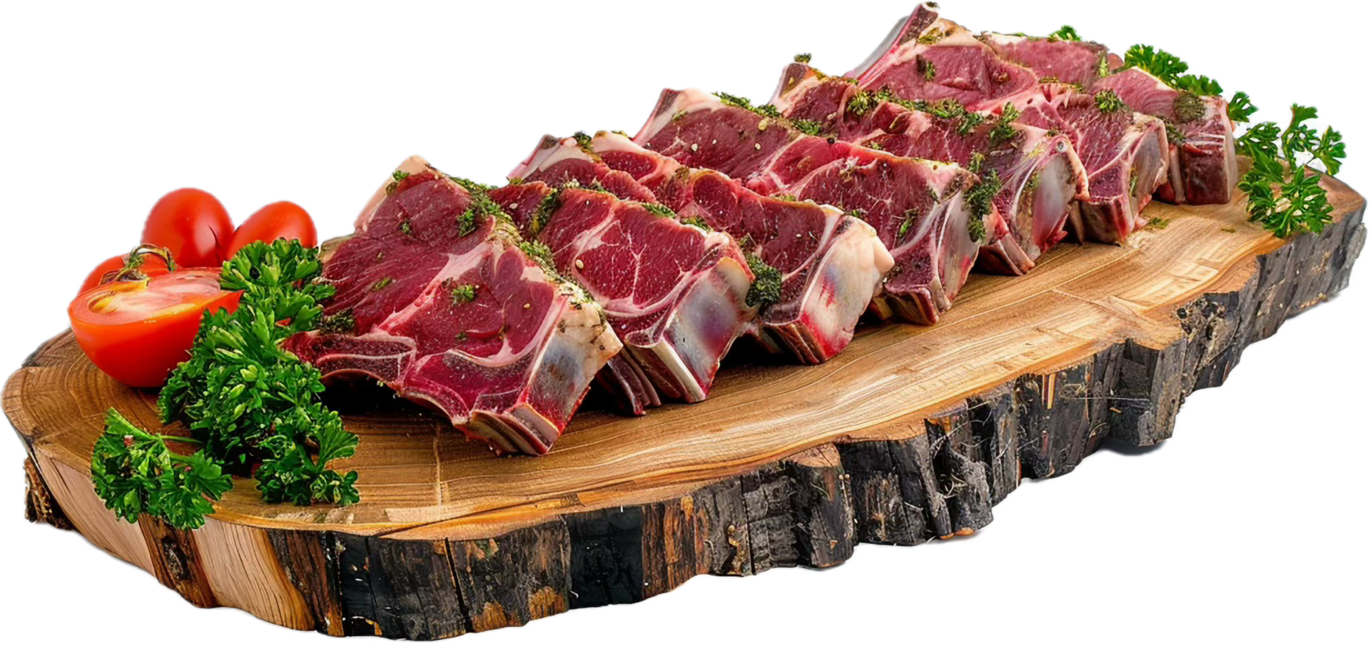 Raw Lamb Chops on Rustic Cutting Board. png