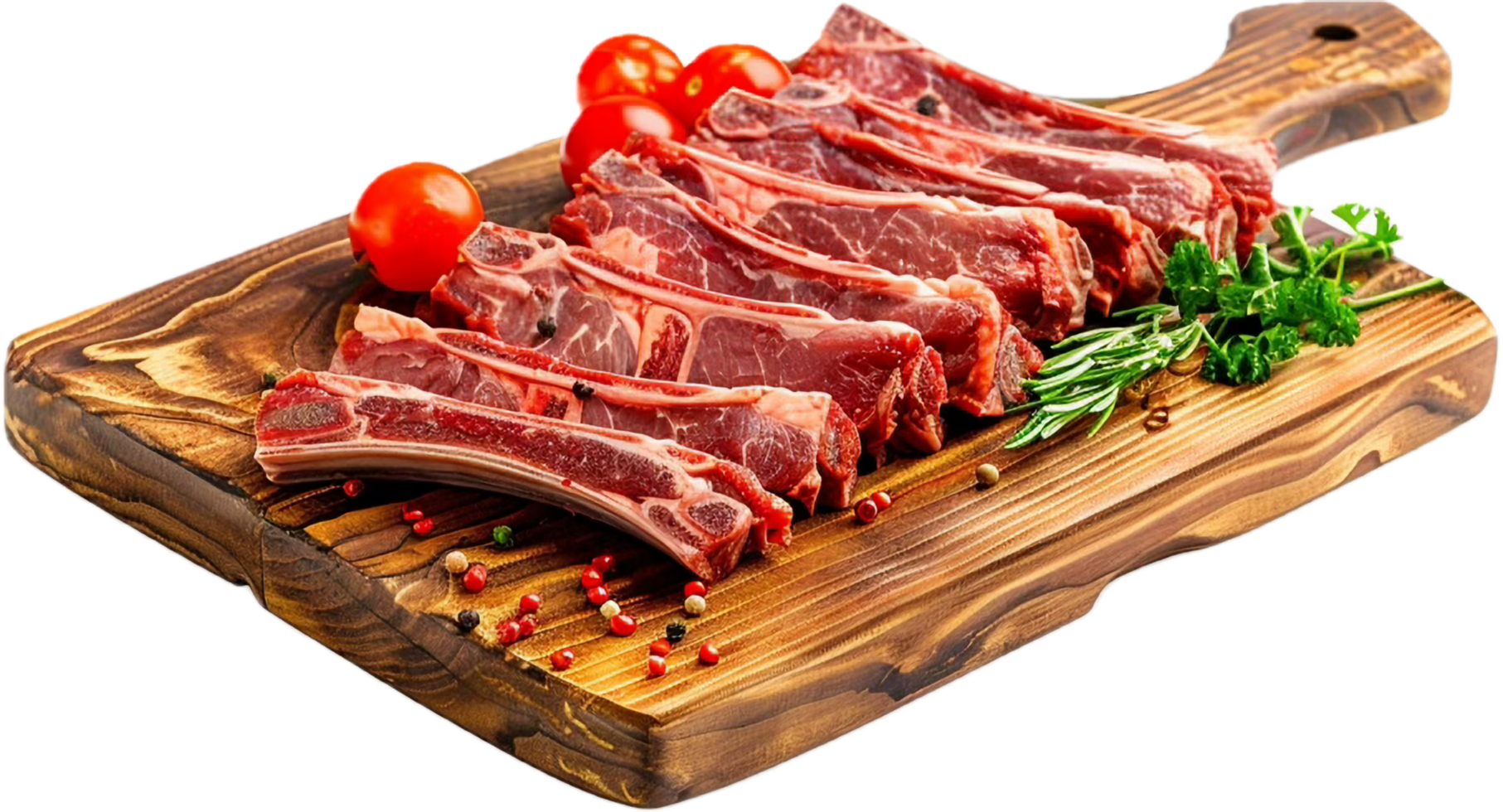 Raw Lamb Chops on Rustic Cutting Board. png