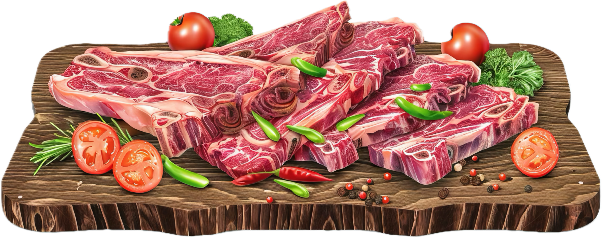Raw Lamb Chops on Rustic Cutting Board. png