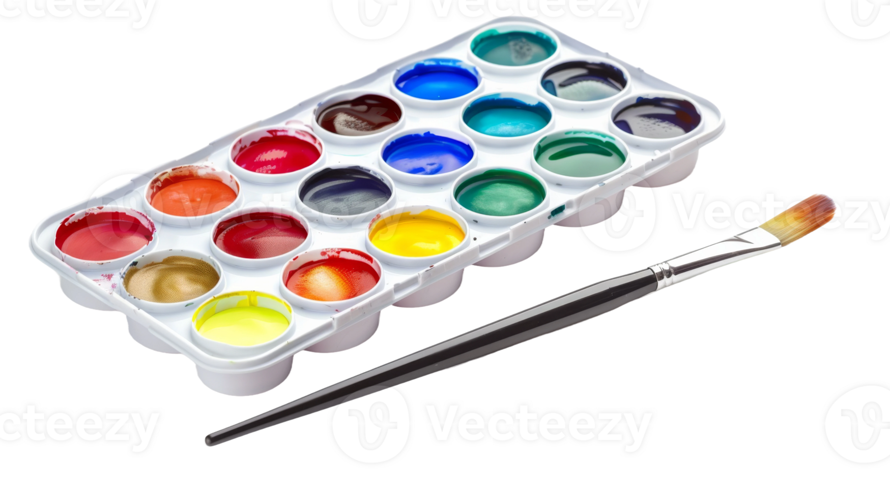 Set of water color paints with a clean brush on the transparent background, Format png