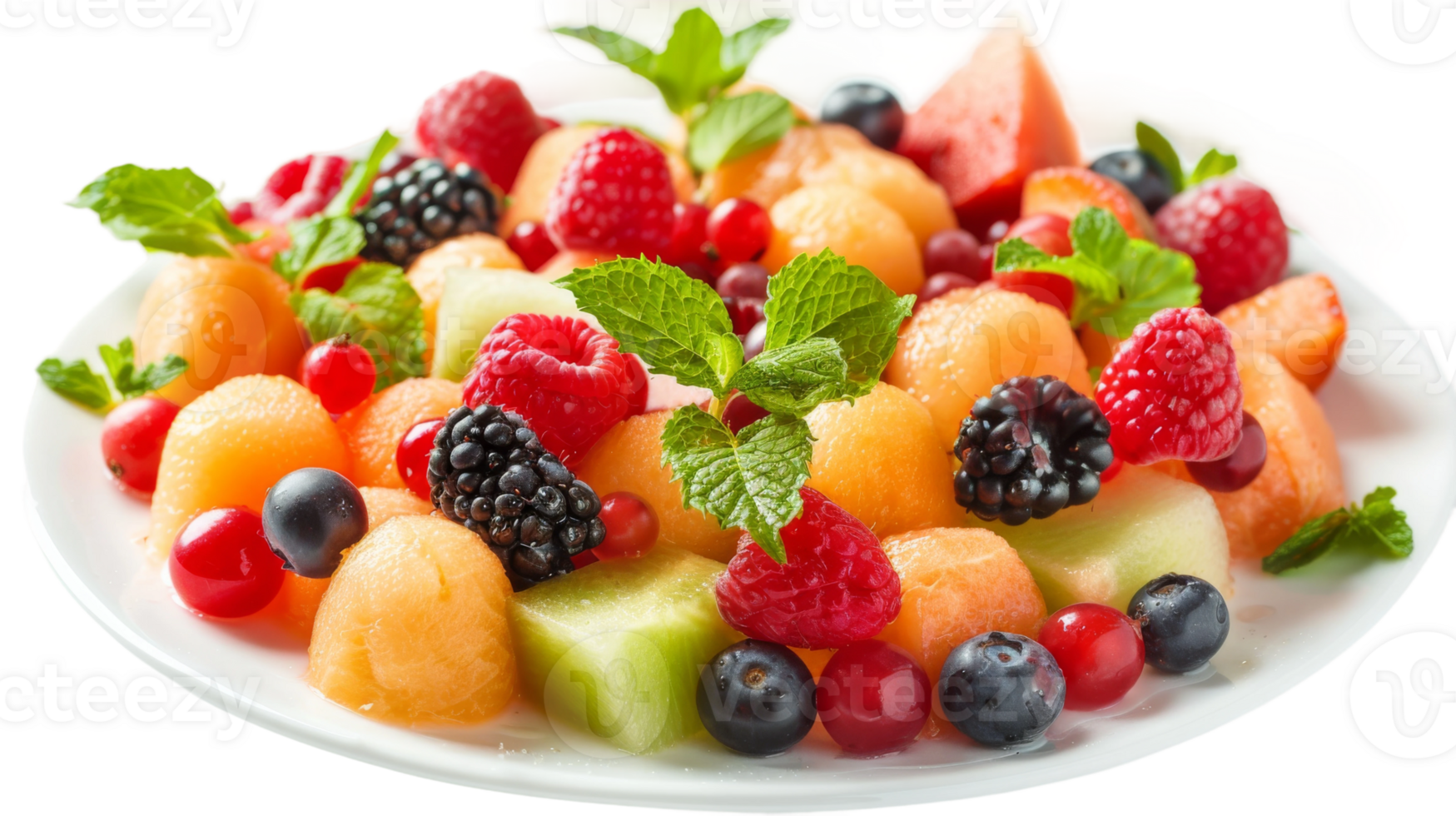 Invigorating summer fruit salad featuring melon on the transparent background, Format png