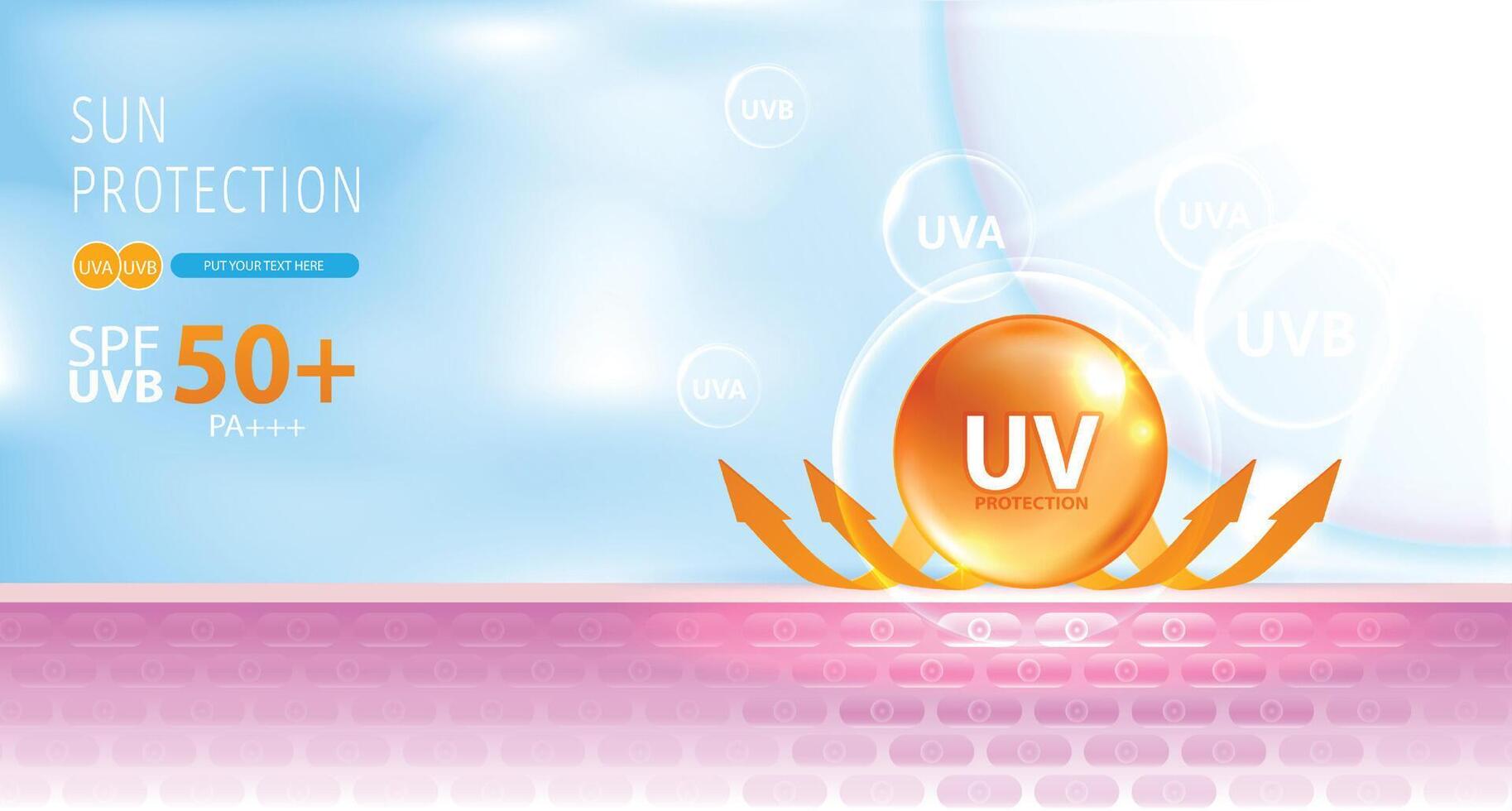 Protected shield from the sun's rays. degrees of protection against UV rays. UV protection your skin ultraviolet sunblock lotion. UV reflection skin after. cosmetic products design. design. vector